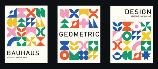 Wall Mural - set of geometric poster, bauhaus shapes pattern, bauhaus abstract collection of backgrounds, modern 