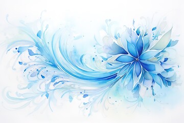Wall Mural - watercolor blue wave floral fractal line geometry abstract background illustration, minimal geometri