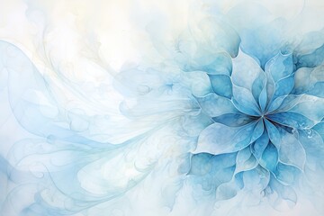 Wall Mural - watercolor blue wave floral fractal line geometry abstract background illustration, minimal geometri