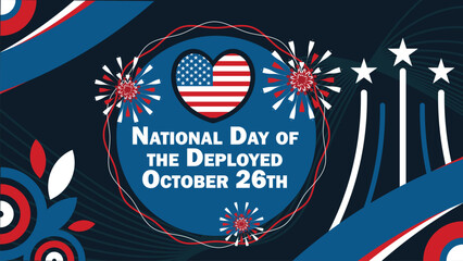 Wall Mural - National Day of the Deployed  vector banner design with geometric shapes and vibrant colors on a horizontal background. Happy National Day of the Deployed modern minimal poster.