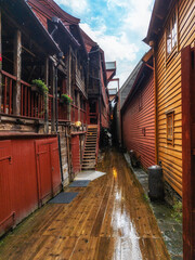 Wall Mural - Narrow street at famous Bryggen in Bergen, Norway