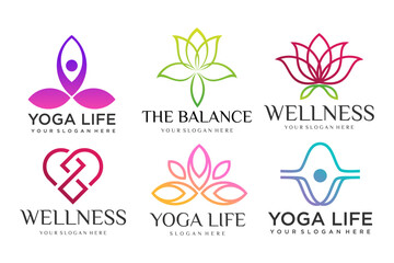 Wall Mural - Collection of Yoga,Zen,Spa and Meditation logos ,icons and elements.style minimalist.Vector design