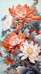 Wall Mural - Beautiful whimsical vertical illustration with lotus flowers. Generative AI