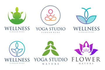 Wall Mural - Collection of Yoga,Zen,Spa and Meditation logos ,icons and elements.style minimalist.Vector design