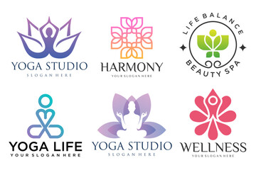 Wall Mural - Collection of Yoga,Zen,Spa and Meditation logos ,icons and elements.style minimalist.Vector design