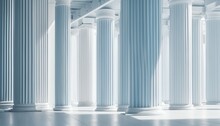 White and light blue architectural background banner featuring tilted columns, beautiful airy minimalistic design