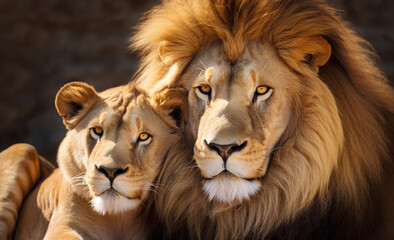 Sticker - Cute portrait of a male lion and female lioness