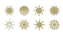 Sun Simple Icons Set. Sun Silhouettes Isolated On White Background. Vector Illustration