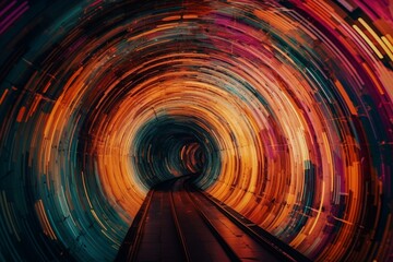 Wall Mural - Abstract tunnel with streaks of orange, pink, and turquoise colors. Generative AI