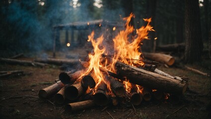 Canvas Print - Wood fire, camping concept