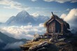 Mountain Hut with Sky Background