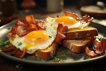 Wall Mural - Breakfast Plate with Bacon, Eggs, and Bread