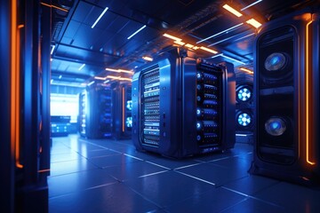 Poster - Server Room with Rows of Servers