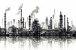 Silhouette of oil refinery or chemical plant featured in a detailed raster illustration on a grey background. Generative AI