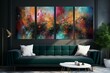 Stunning triptych art adorning home space. Generative AI