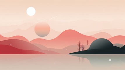 Wall Mural - craft a minimalist abstract scene using clean, sharp lines and a limited color palette.
