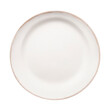 an empty white plate with gold edges isolated on a transparent background