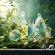 Ecological detergents, life without a plastic, plastic bottles in green concept