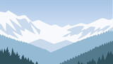 Fototapeta Natura - Winter mountain and trees landscapes background flat vector illustration