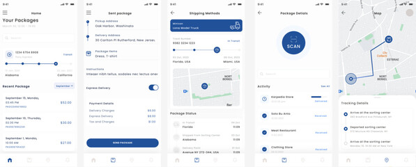 Parcel Tracking Service and Package Courier Delivery Mobile App UI Kit Template