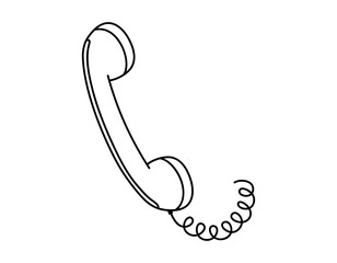 Wall Mural - Hand drawn cute outline illustration of retro phone handset. Flat vector old telephone with dial sticker in simple line art doodle style. Call device line icon or print. Isolated on white background.