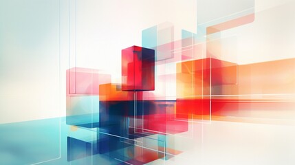 Wall Mural - a minimalist abstract scene with intersecting transparent layers and vibrant accents.