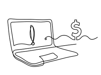 Wall Mural - Abstract laptop and dollar as line drawing on white background. Vector