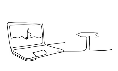 Wall Mural - Abstract laptop and direction as line drawing on white background. Vector