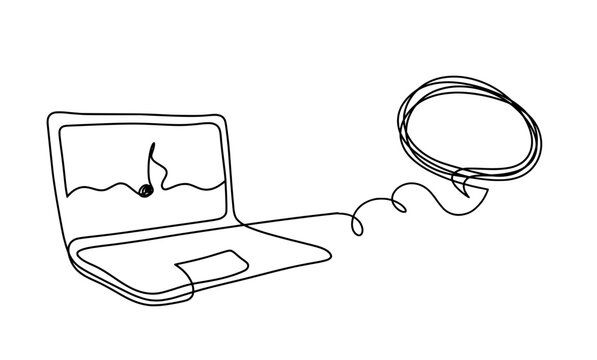 Abstract laptop and comment as line drawing on white background. Vector