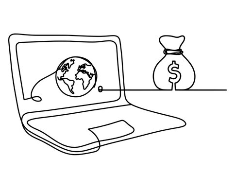 Abstract laptop and dollar as line drawing on white background. Vector