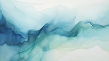 Produce A Calming Watercolor Abstract With Flowing Indigo And Seafoam Green Tones.