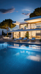 Luxury villa with a swimming pool, expensive real estate, holiday by the sea in a rented villa