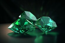 3D Illustration Of A Green Diamond Group On A Dark Background. Generative AI