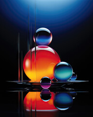 Wall Mural - Abstract colorful background with glass balls and reflection on the surface of water