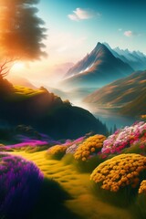 Wall Mural - sunset in mountains