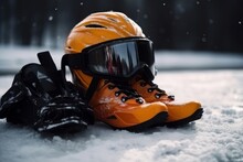 Accessories For Skiing Or Winter Sports. Snow Tourism Concept. Generative AI.