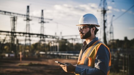 Aufkleber - Electrician engineer checking substation power.