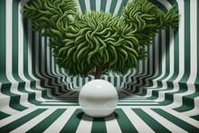 AI Generated Illustration Of A Room In White And Green Stripe Patterns