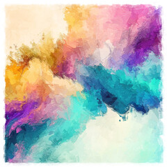 Wall Mural - abstract watercolor background with colorful watercolor splashes, white border