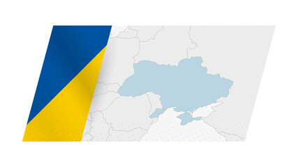 Wall Mural - Ukraine map in modern style with flag of Ukraine on left side.