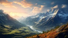 Nice View Of The Alps Wide Light Neo-express Beautiful Image Ai Generated Art