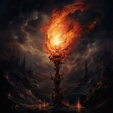 Fototapeta  - Oil painting of a fantasy torch at night beautiful image Ai generated art