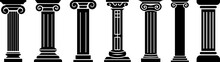 ancient pillar black silhouette vector set isolated