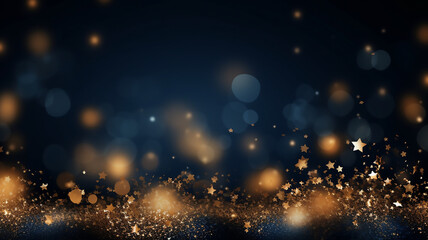 Abstract navy background and gold shine stars, Generative AI