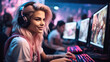 © visoot - Professional streamer girl gamer playing online games computer at home.