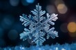 Photograph of a shimmering snowflake crystal captured in macro style. Generative AI