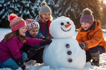 family having fun in the snow