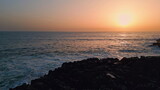 Fototapeta Niebo - Beach waves rippling landscape at morning coast. Drone view ocean surf nature