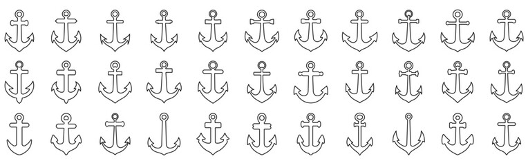 Wall Mural - Anchor linear icon. Set of black anchor icons. Anchor silhouette outline