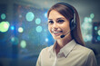 Call center agent with headset working on support hotline - AI Generated